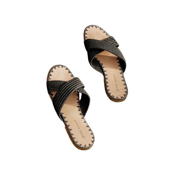 Jenni Kayne 'Raffia' Black Leather Crossover Sandal Size 8 - Picture 1 of 6